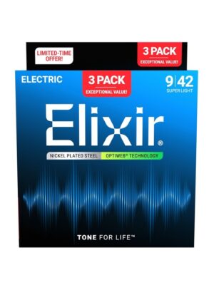 Elixir 16571 Electric Nickel Plated Steel OPTIWEB 09-42 3-Pack